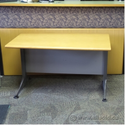 Herman Miller 48" Maple and Grey Work Table Desk, Privacy Panel